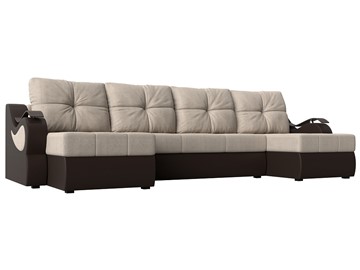 П-образный диван Меркурий П, Бежевый/коричневый (рогожка/экокожа) в Миассе