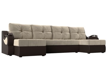 П-образный диван Меркурий П, Бежевый/коричневый (вельвет/экокожа) в Копейске