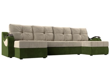 П-образный диван Меркурий П, Бежевый/зеленый (вельвет) в Миассе