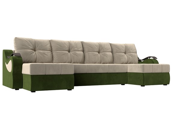 П-образный диван Меркурий П, Бежевый/зеленый (вельвет) в Челябинске - изображение