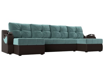 П-образный диван Меркурий П, Бирюзовый\Коричневый (Велюр\Экокожа) в Миассе