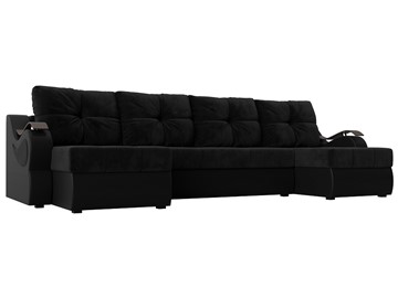 П-образный диван Меркурий П, Черный\Черный (Велюр\Экокожа) в Миассе