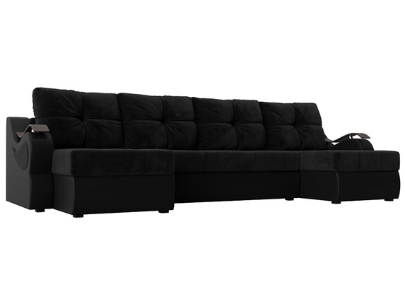 П-образный диван Меркурий П, Черный\Черный (Велюр\Экокожа) в Миассе - изображение