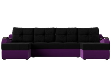 П-образный диван Меркурий П, Черный/фиолетовый (вельвет) в Челябинске - предосмотр 1