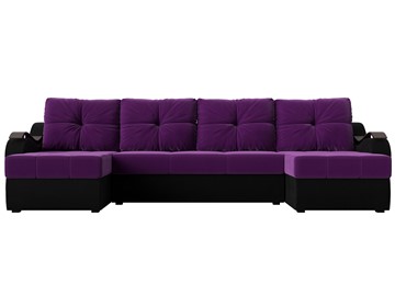 П-образный диван Меркурий П, Фиолетовый/черный (вельвет) в Челябинске - предосмотр 1