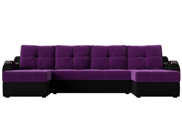П-образный диван Меркурий П, Фиолетовый/черный (вельвет) в Челябинске - изображение 1