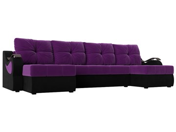П-образный диван Меркурий П, Фиолетовый/черный (вельвет) в Челябинске