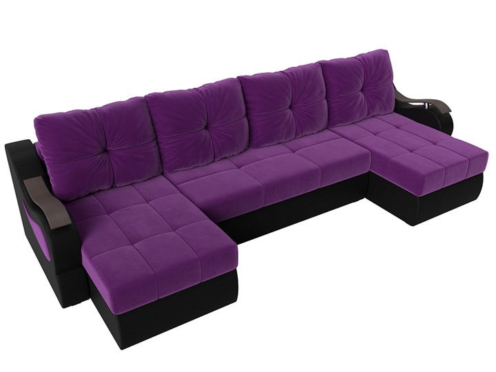 П-образный диван Меркурий П, Фиолетовый/черный (вельвет/экокожа) в Челябинске - изображение 4