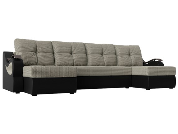П-образный диван Меркурий П, Корфу 02 (рогожка)/черный (экокожа) в Челябинске - изображение