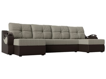 П-образный диван Меркурий П, Корфу 02 (рогожка)/коричневый (экокожа) в Копейске