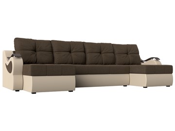 П-образный диван Меркурий П, Коричневый/бежевый (рогожка/экокожа) в Миассе