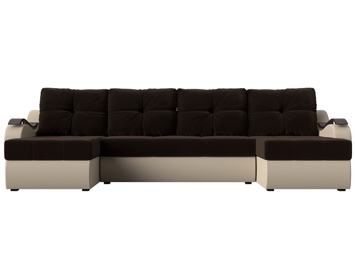 П-образный диван Меркурий П, Коричневый/бежевый (вельвет/экокожа) в Миассе - изображение 1