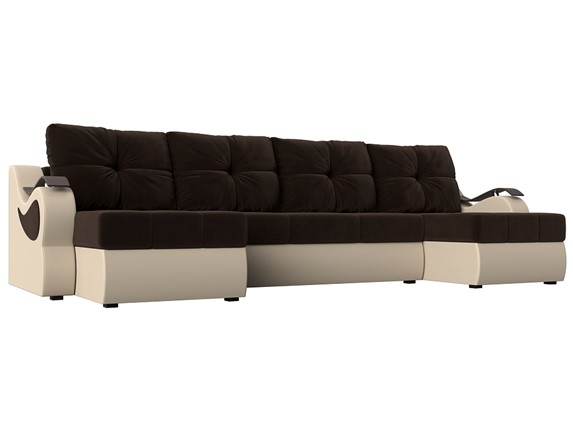 П-образный диван Меркурий П, Коричневый/бежевый (вельвет/экокожа) в Миассе - изображение