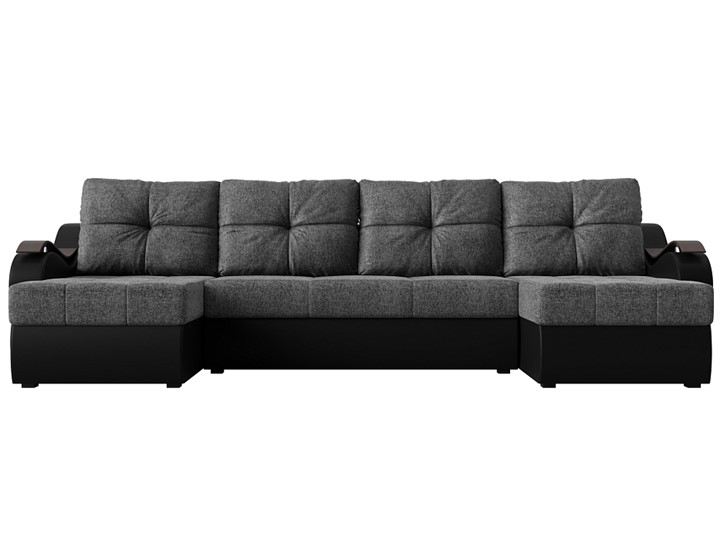 П-образный диван Меркурий П, Серый/черный (рогожка/экокожа) в Челябинске - изображение 1