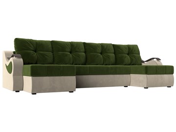 П-образный диван Меркурий П, Зеленый/бежевый (вельвет) в Миассе