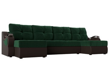 П-образный диван Меркурий П, Зеленый\Коричневый (Велюр\Экокожа) в Златоусте