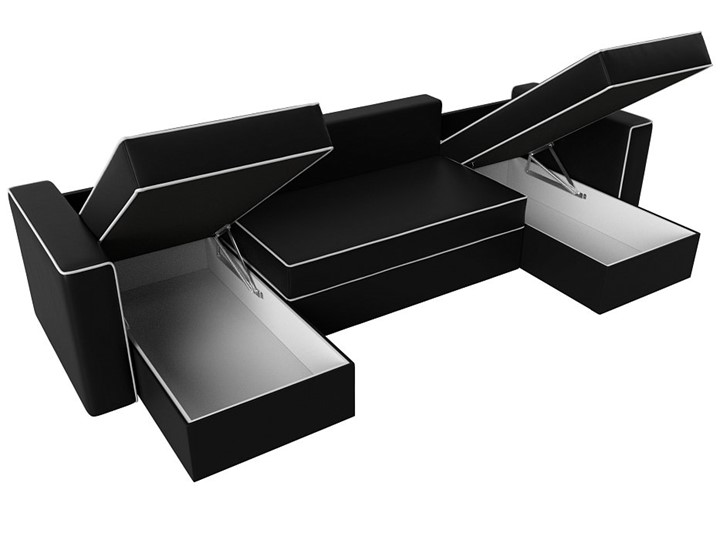 Диван П-образный Принстон, Черный (Экокожа) боннель в Копейске - изображение 3