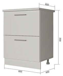 Кухонная тумба 2 ящика Н2Я 60, Серый/Антрацит в Миассе