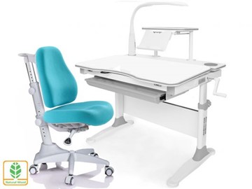 Растущая парта + стул Mealux EVO Evo-30 G (арт. Evo-30 G + Y-528 KBL)/(стол+полка+кресло+чехол+лампа)/белая столешница (дерево), цвет пластика серый в Миассе