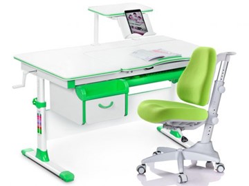 Комплект растущая парта + стул Mealux EVO Evo-40 Z (арт. Evo-40 Z + Y-528 KZ) / (стол+полка+кресло+чехол)/ белая столешница / цвет пластика зеленый в Миассе - предосмотр