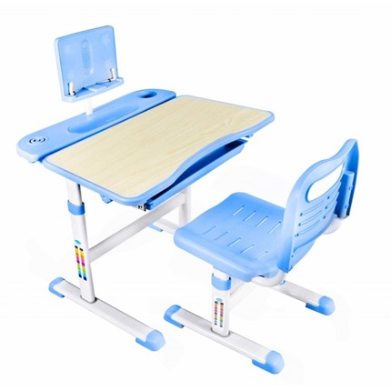 Детский стол-трансформер с подставкой и стулом, Holto SET-17A, Клен+Голубой в Миассе - изображение