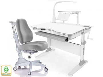 Растущая парта + стул Mealux EVO Evo-30 G (арт. Evo-30 G + Y-528 G) (дерево)/(стол+полка+кресло+чехол+лампа)/ белая столешница (дерево), цвет пластика серый в Миассе