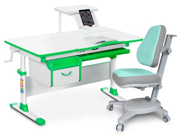 Комплект растущая парта + стул Mealux EVO Evo-40 Z (арт. Evo-40 Z + Y-110 TG) / (стол+полка+кресло) / белый, зеленый, серый в Копейске
