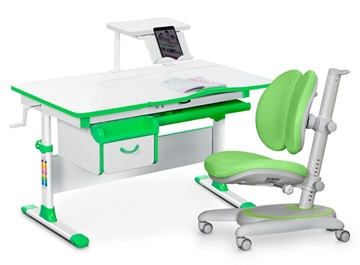 Комплект растущая парта + стул Mealux EVO Evo-40 Z (арт. Evo-40 Z + Y-115 KZ) / (стол+полка+кресло+чехол), белый, зеленый в Челябинске