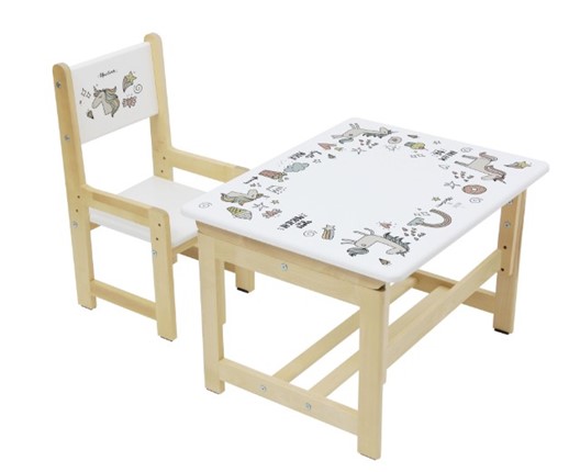 Комплект детской мебели POLINI KIDS ECO 400 SM, ЕДИНОРОГ, 68Х55 СМ, БЕЛЫЙ-НАТУРАЛЬНЫЙ в Челябинске - изображение