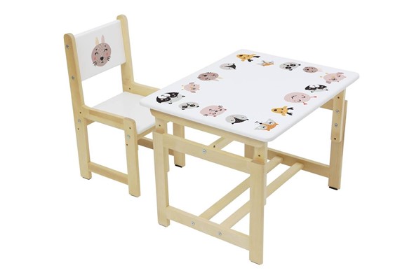 Комплект детской мебели Polini kids Eco 400 SM, Лесная сказка, 68х55 см белый-натуральный в Миассе - изображение
