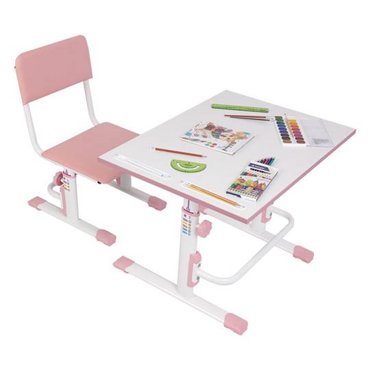 Комплект растущей детской мебели POLINI Kids Растущая парта-трансформер М1 и стул регулируемый L Белый-розовый в Магнитогорске - изображение 1