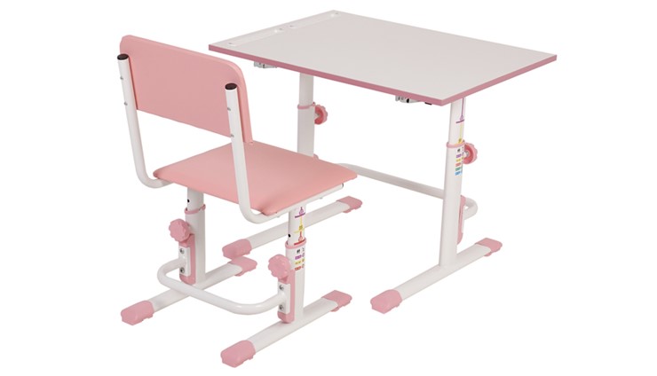 Комплект растущей детской мебели POLINI Kids Растущая парта-трансформер М1 и стул регулируемый L Белый-розовый в Магнитогорске - изображение 2
