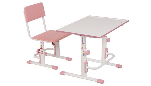 Комплект растущей детской мебели POLINI Kids Растущая парта-трансформер М1 и стул регулируемый L Белый-розовый в Челябинске - изображение