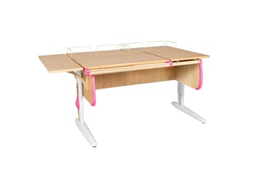 Детский стол-трансформер Дэми 1/75-40 (СУТ.25) + Polka_z 1/600 (2 шт.) + Polka_b 1/550 бежевый/белый/розовый в Миассе