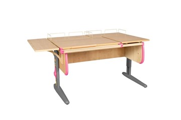 Детский стол-трансформер Дэми 1/75-40 (СУТ.25) + Polka_z 1/600 (2 шт.) + Polka_b 1/550 бежевый/серый/розовый в Златоусте
