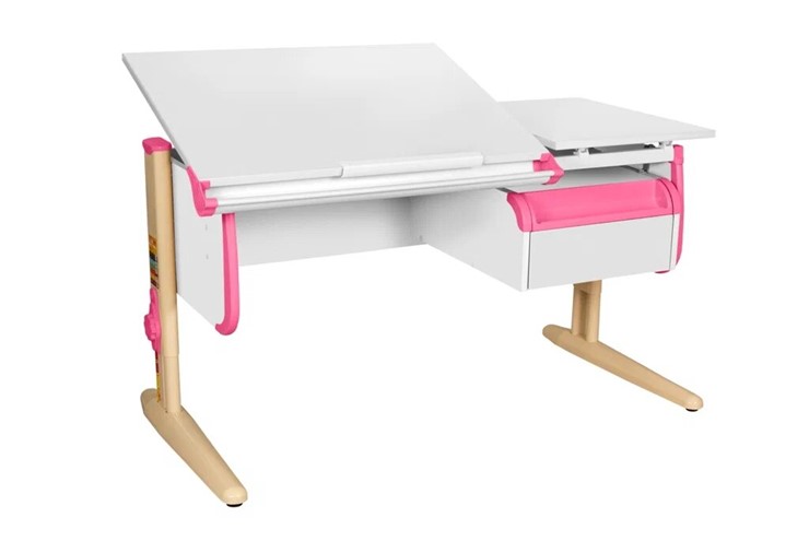 Детский стол-трансформер 1/75-40 (СУТ.25) + Tumba 1 Белый/Бежевый/розовый в Миассе - изображение 3