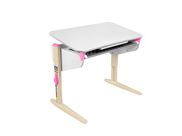 Детский стол-трансформер 5/100 (СУТ. 46) Белый/Бежевый/Розовый с лотком в Златоусте