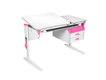 Детский стол-трансформер 5/75-40 СУТ.45 с лотком+ Tumba 3  Рамух белый/белый/розовый в Миассе
