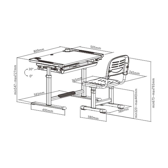 Растущая парта + стул Littonia Grey FUNDESK (c лампой и подставкой) в Миассе - изображение 8