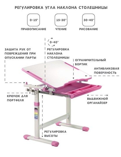 Растущий стол SET Holto-2 розовый в Челябинске - изображение 6